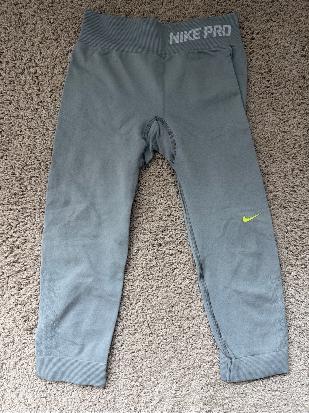 Nike Women’s Grey Athletic Leggings with Lime Swoosh